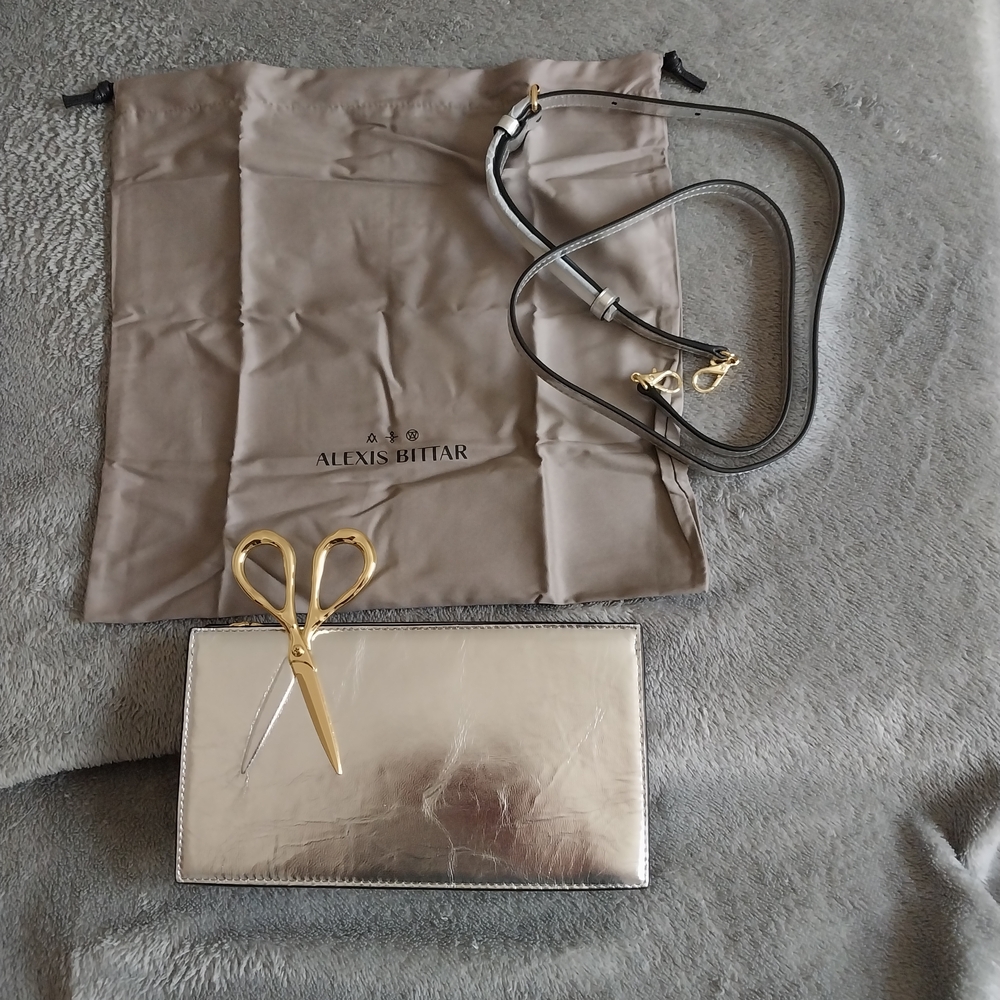 Alexis Bittar Metallic Silver Clutch with Gold Scissor Accent - Picture 3 of 3